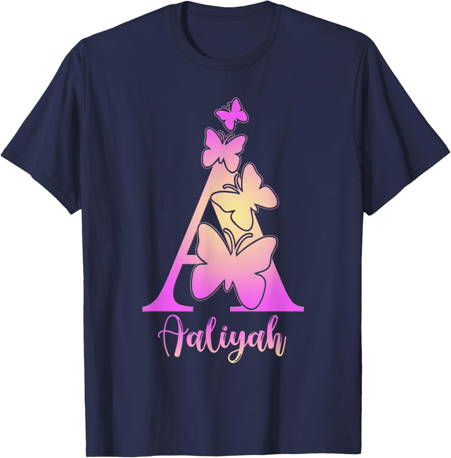 Aaliyah, cute personalized butterfly custom kids girls name T-Shirt - T-Shirt | Navy