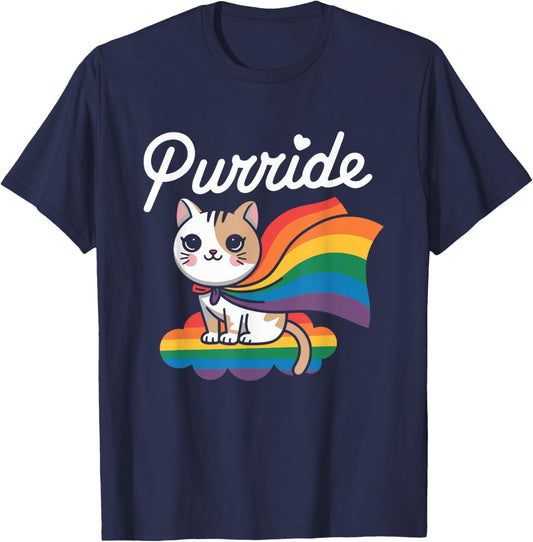 Purride Cat Pride Month LGBTQ Funny Pride Ally T-Shirt - T-Shirt | Navy