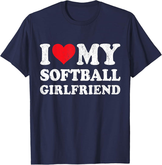 I Love My Softball Girlfriend Funny Boyfriend Valentines T-Shirt - T-Shirt | Navy