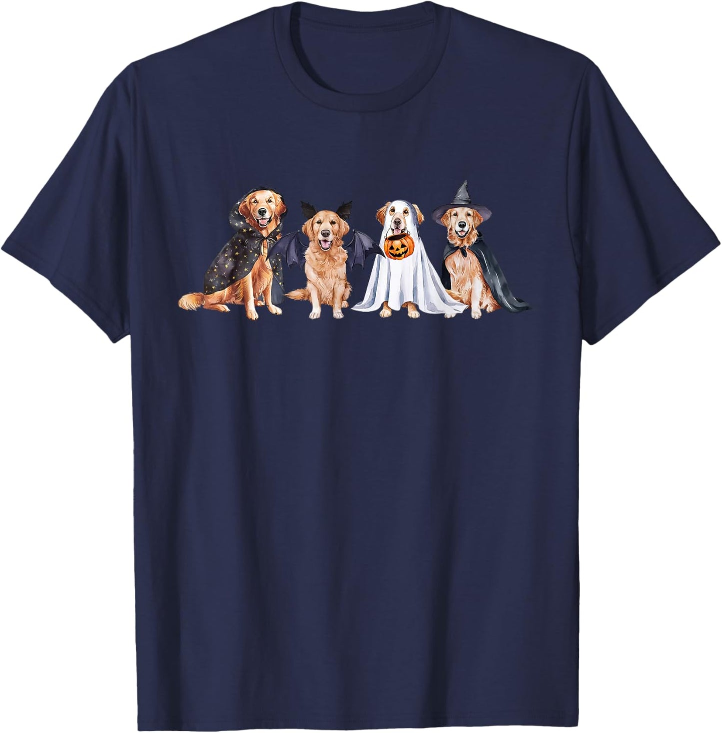 Golden Retriever Ghost Dog Halloween Golden Retriever Witch T-Shirt - T-Shirt | Navy