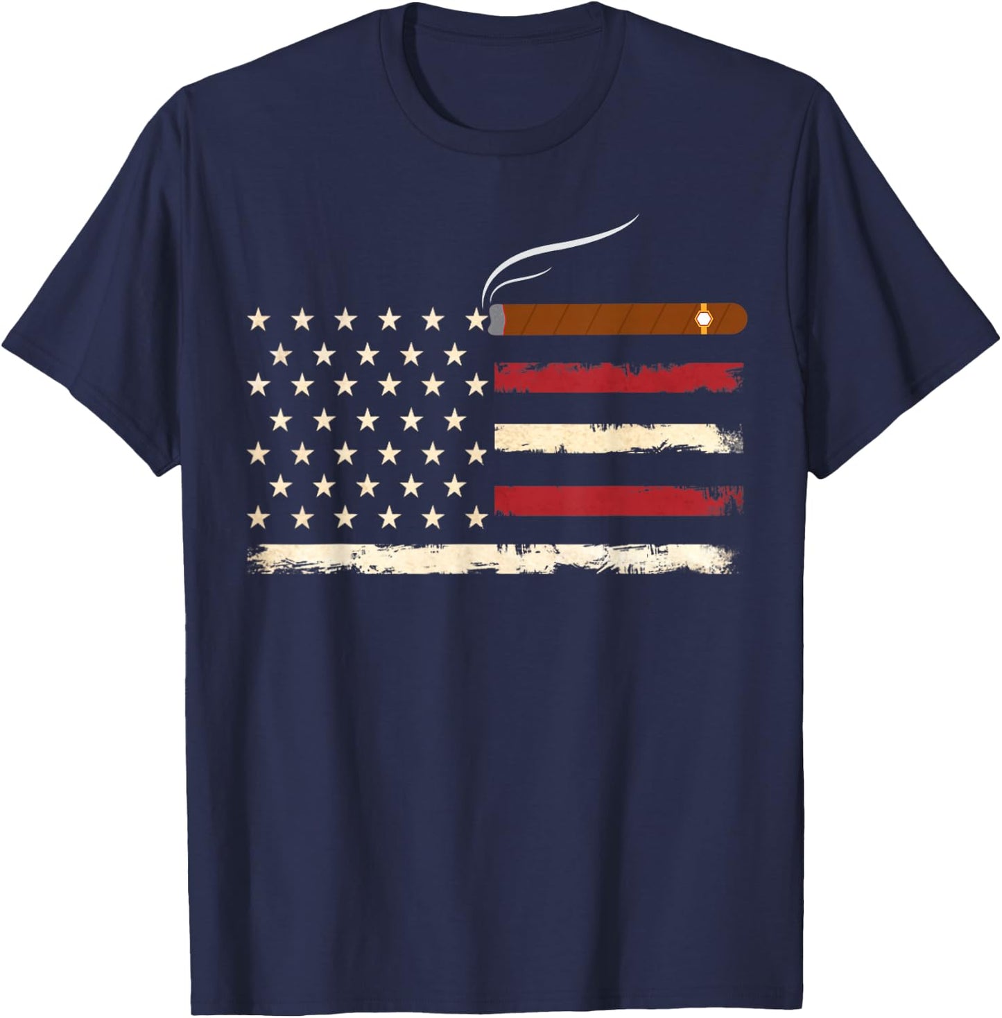 Fun Cigar Smoking USA American Flag 4th of July Smoke T-Shirt - T-Shirt | Navy