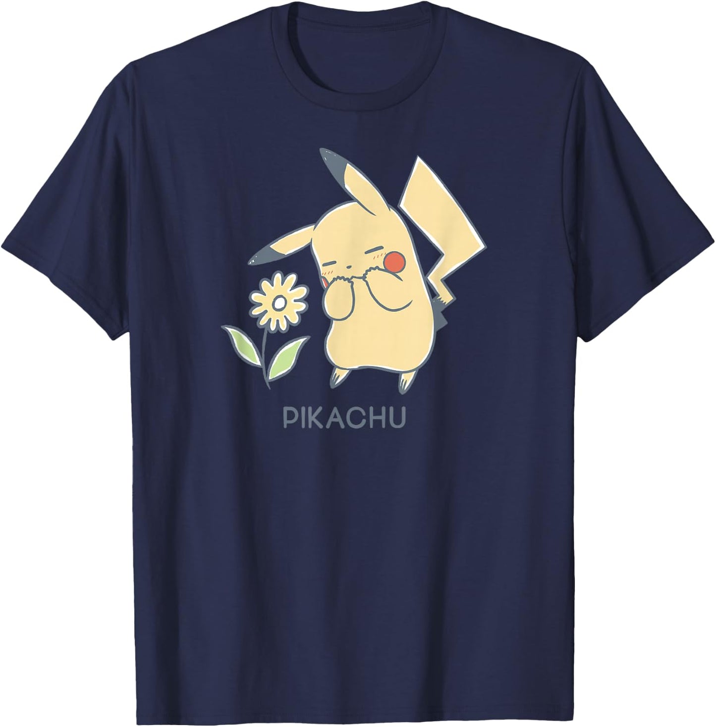 Pokémon - Pikachu with Yellow Flower Electric Type Gen 1 T-Shirt - T-Shirt | Navy