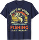 Jesus Is My Savior Fishing Therapy Funny Christian Bass Dad T-Shirt - T-Shirt | Navy