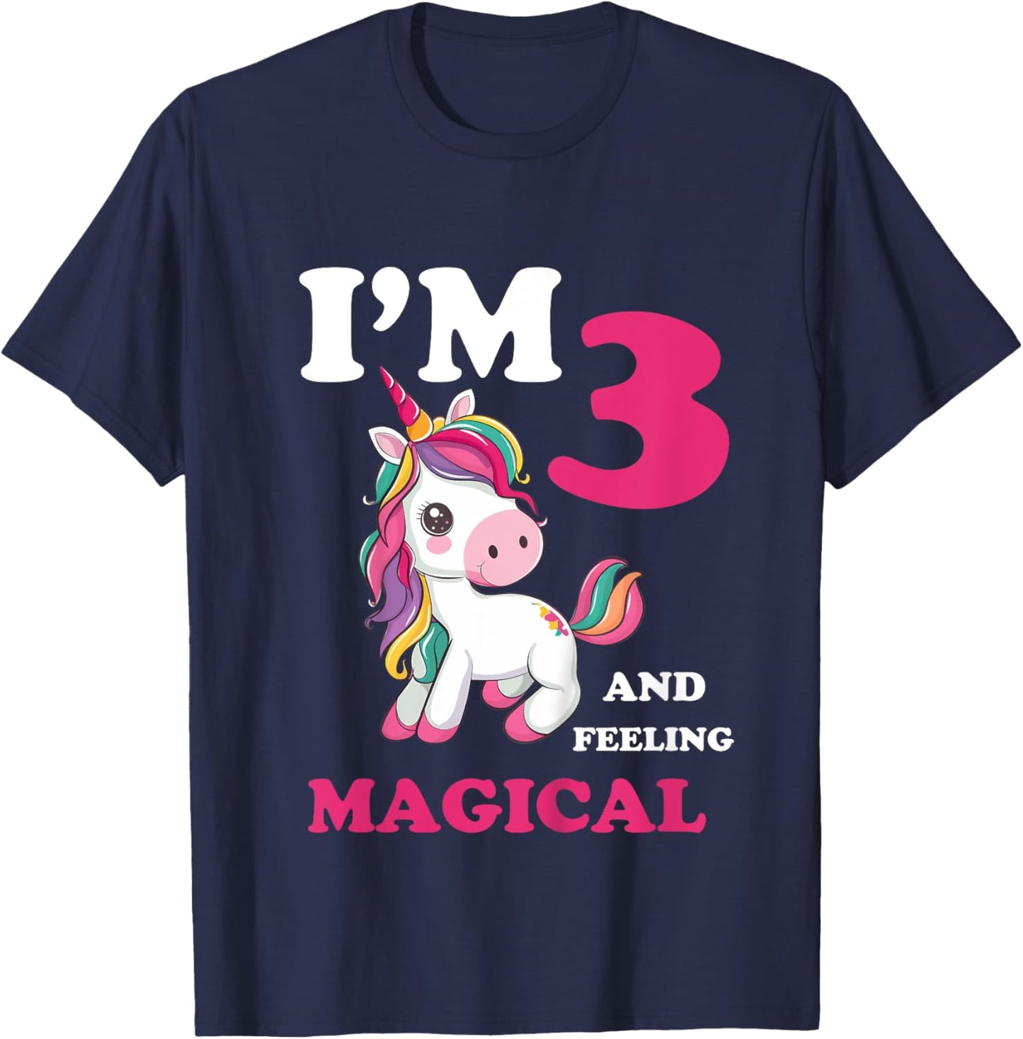I'm 3 Years Old 3rd Birthday 3yr Girl Unicorn T-Shirt - T-Shirt | Navy