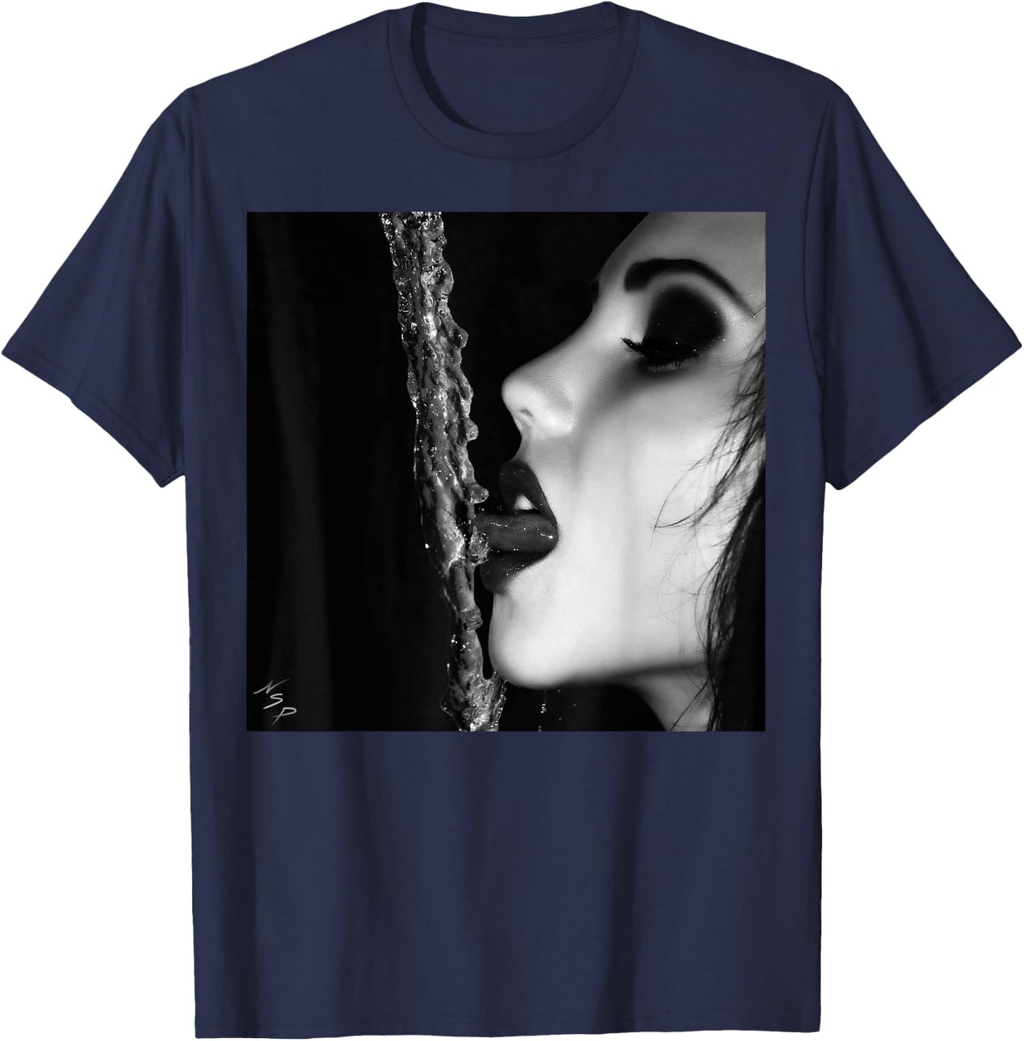 Men's Shirt with Girl On It - Sexy Face, Lips, Tongue T-Shirt - T-Shirt | Navy