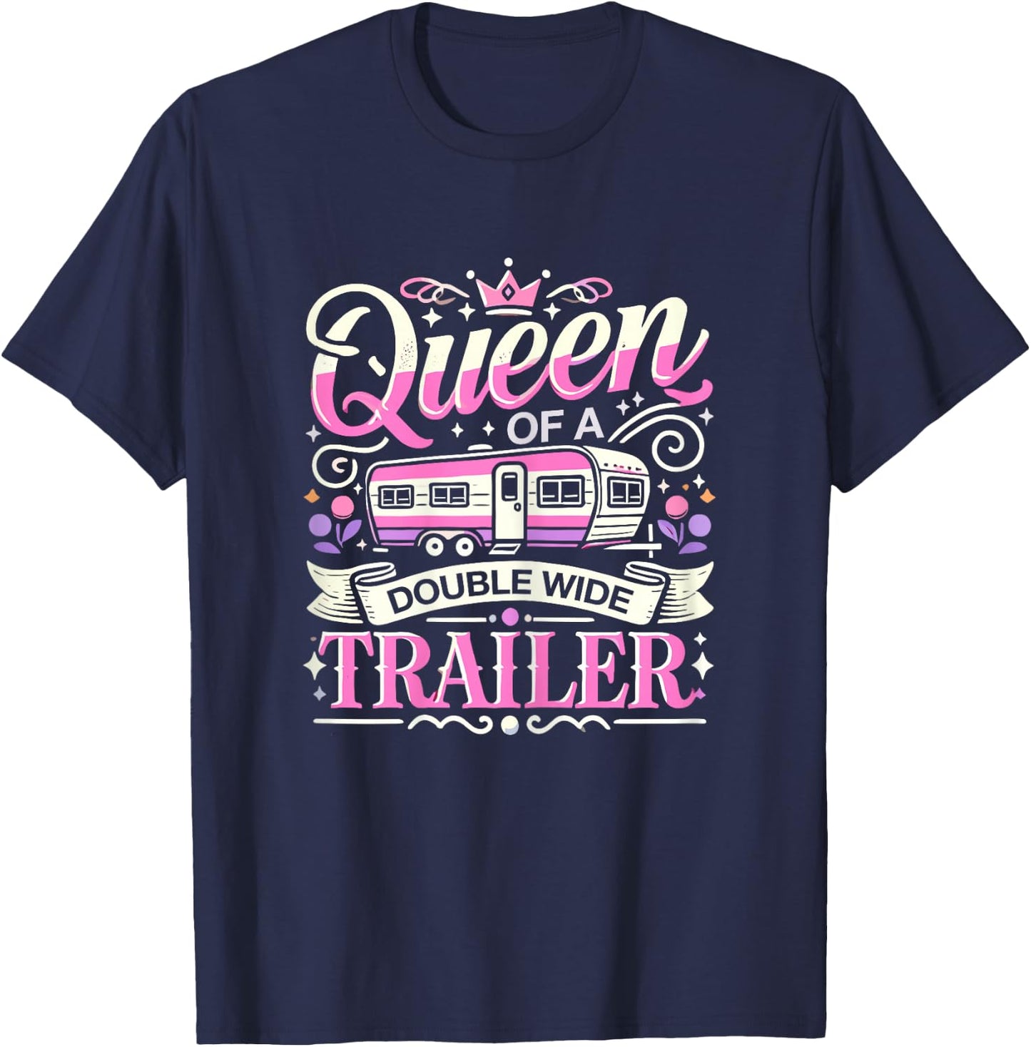 ShirtZilla Women's Black Graphic Double-Wide Trailer , X-Small T-Shirt - T-Shirt | Navy