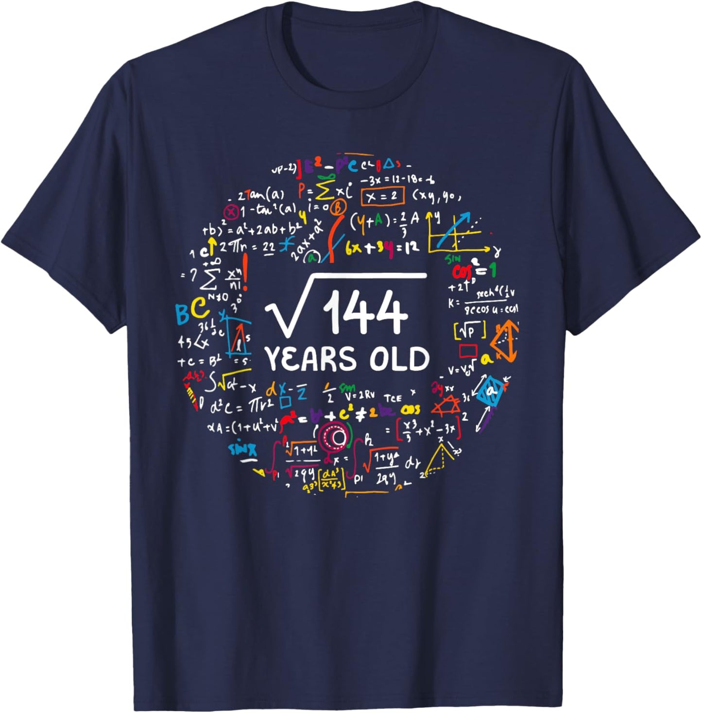 Square Root Of 144 12th Birthday 12 Year Old Gifts Math Bday T-Shirt - T-Shirt | Navy