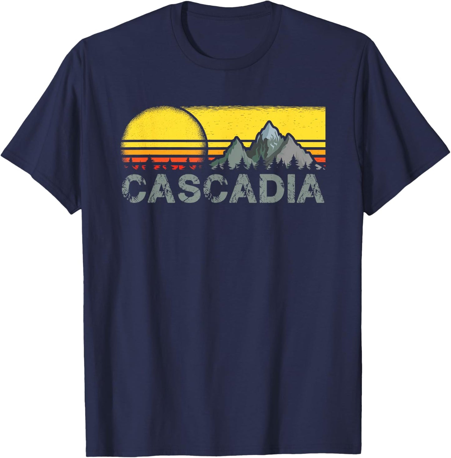 Retro Vintage Sunset Cascadia Mountain Camping and Hiking T-Shirt - T-Shirt | Navy
