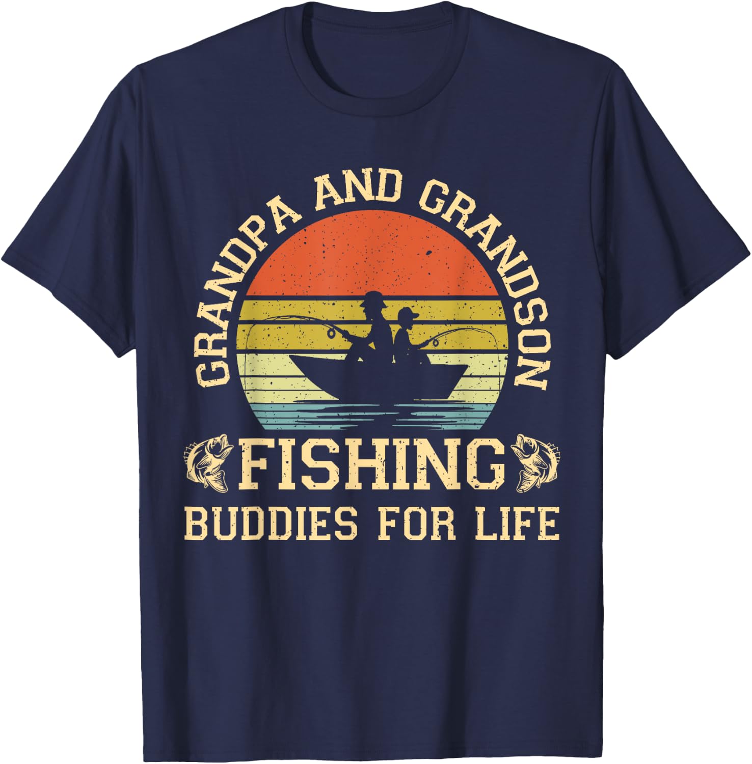 Vintage Grandpa and Grandson Fishing Buddies For Life T-Shirt - T-Shirt | Navy