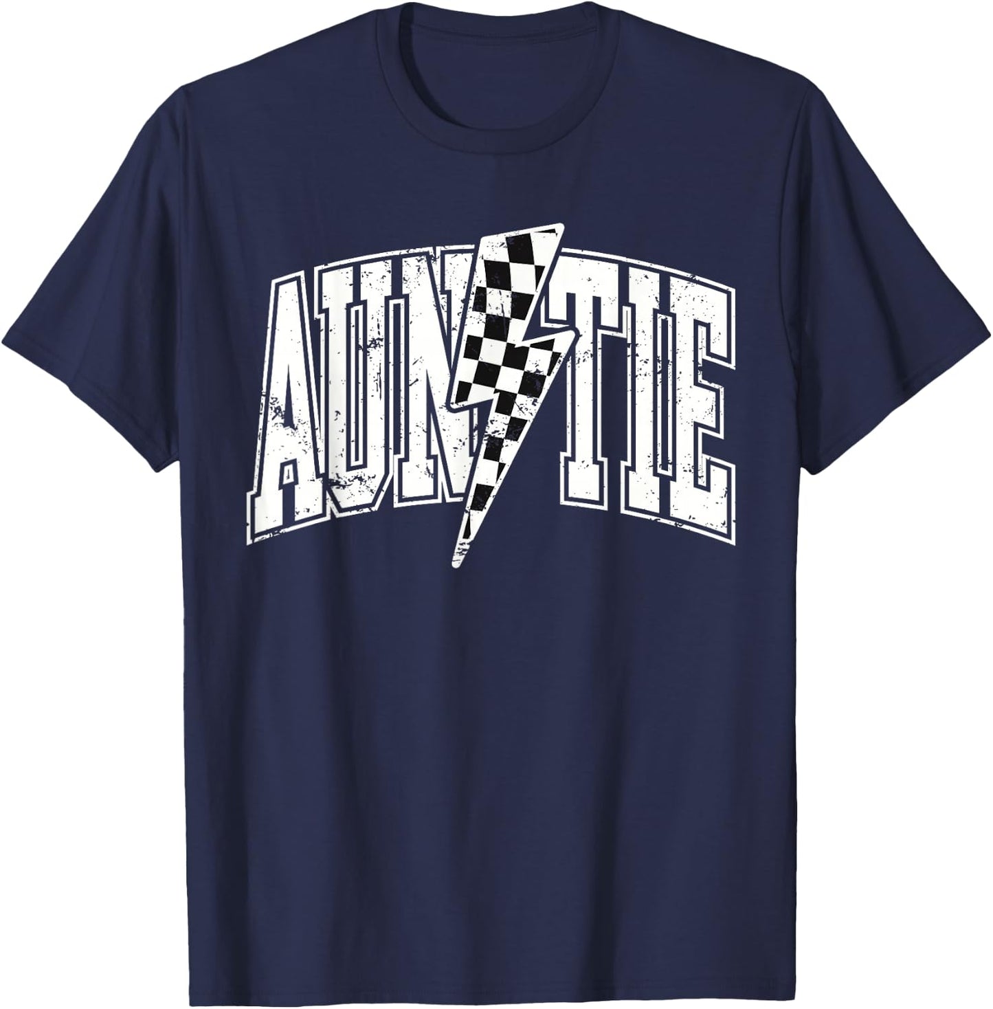 Auntie Hosting Race Car Pit Crew Checkered Birthday Party T-Shirt - T-Shirt | Navy