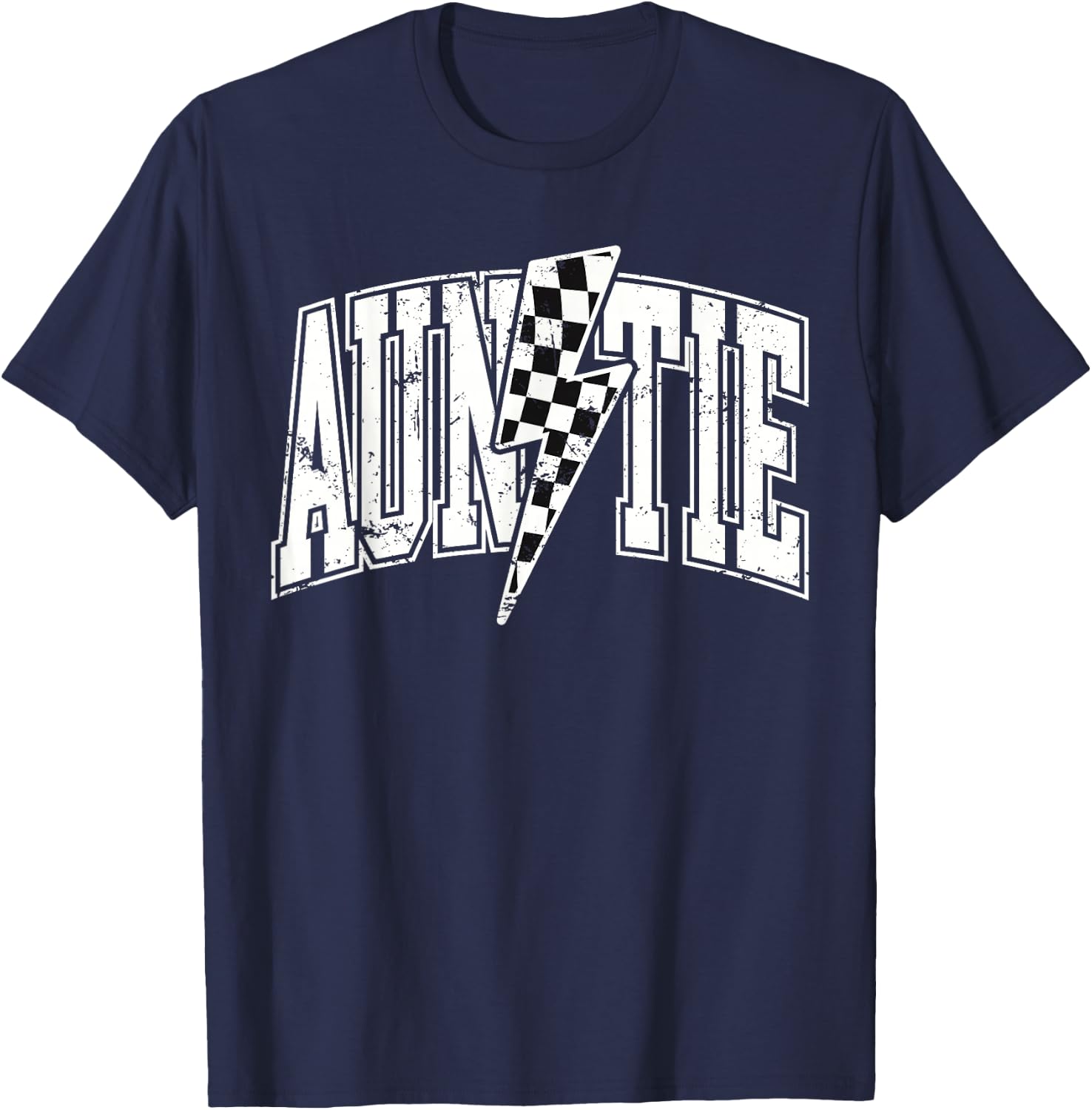 Auntie Hosting Race Car Pit Crew Checkered Birthday Party T-Shirt - T-Shirt | Navy