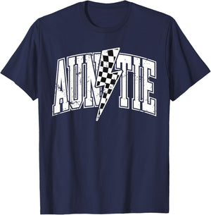 Auntie Hosting Race Car Pit Crew Checkered Birthday Party T-Shirt - T-Shirt | Navy