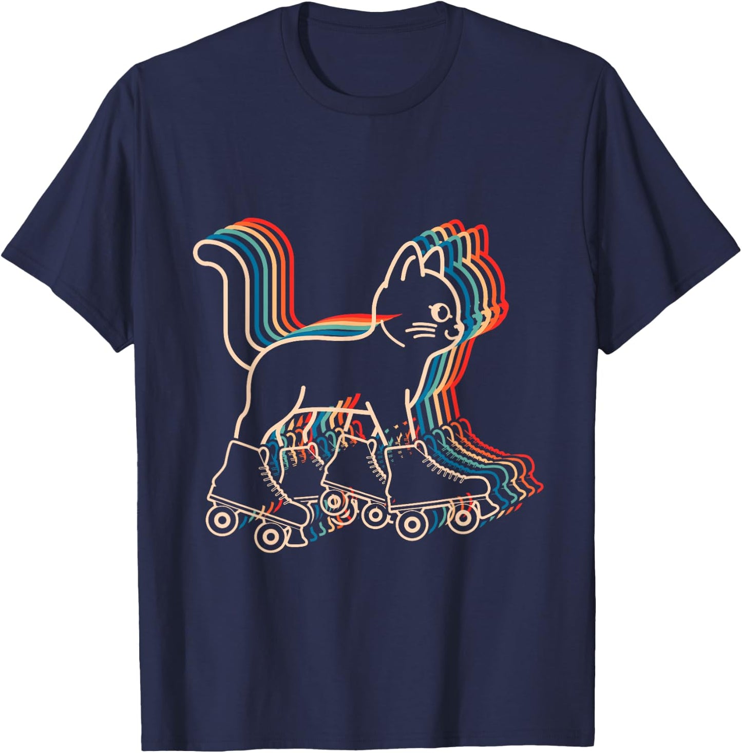 Cat Roller Skates Vintage Fun Skating Lifestyle Hobby Women Girls Kids T-Shirt - T-Shirt | Navy