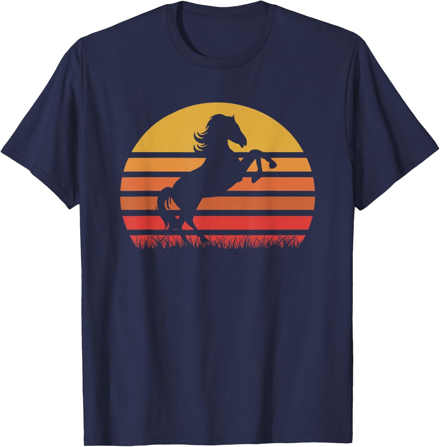 Vintage Sunset Horse, Riding Boy Girl Funny T-Shirt - T-Shirt | Navy