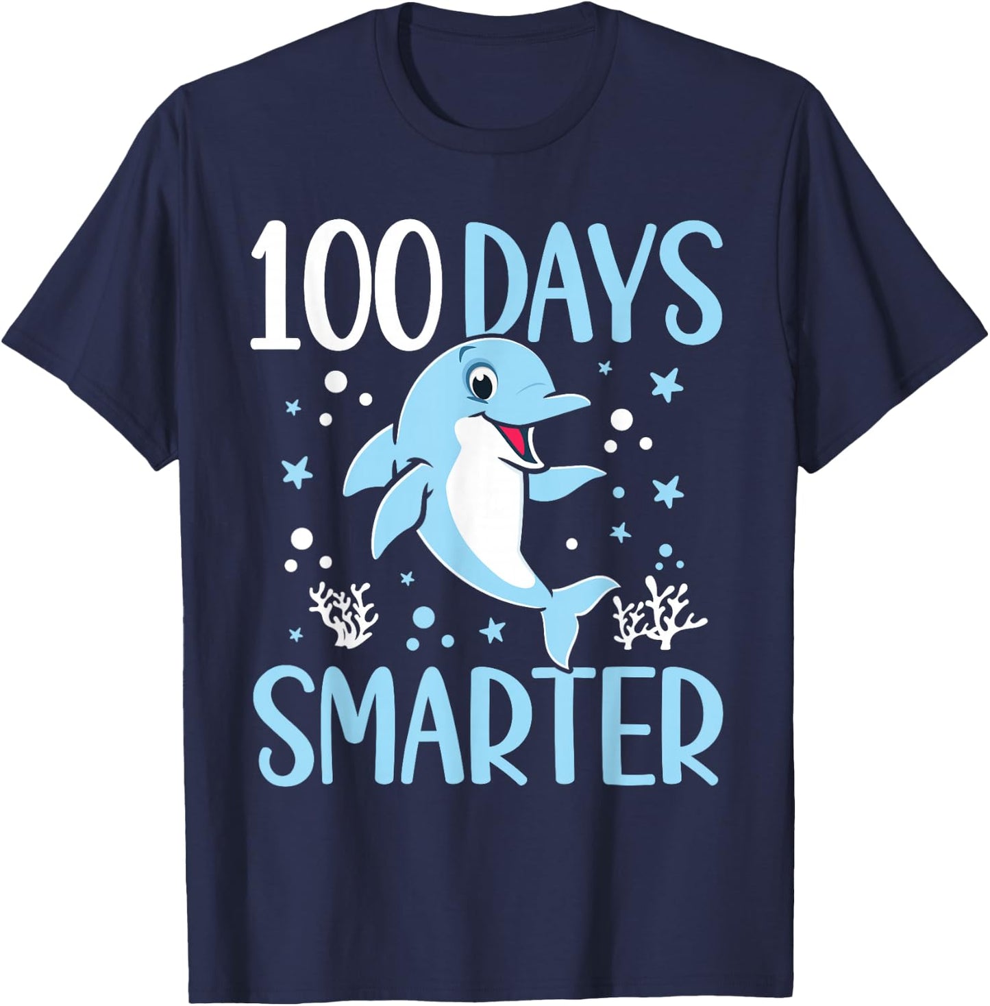 100th Day of School Dolphin 100 Days Smarter Kindergarten T-Shirt - T-Shirt | Navy