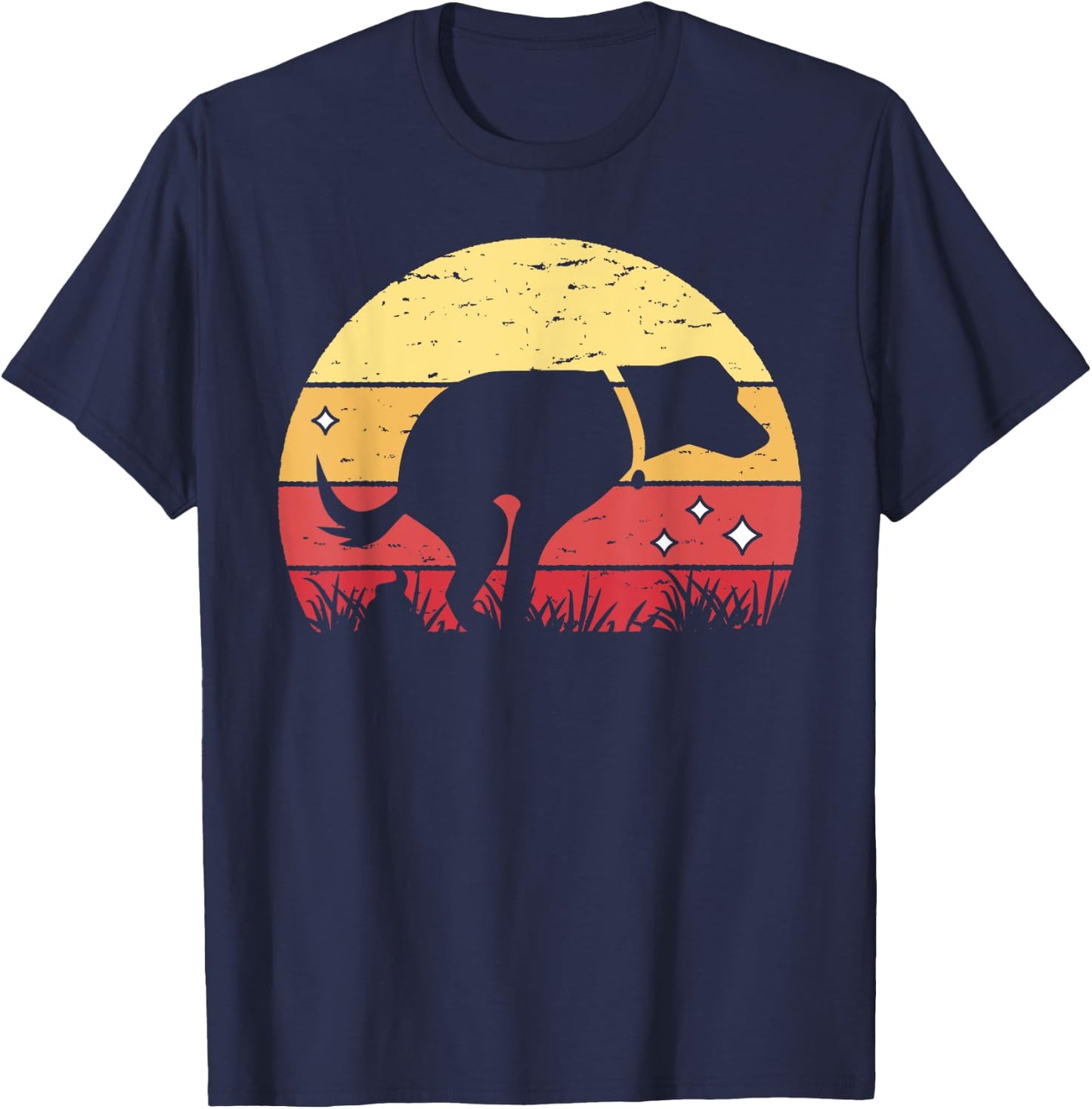 Retro Labrador Sunset Dog Pooping Canine Owner T-Shirt - T-Shirt | Navy