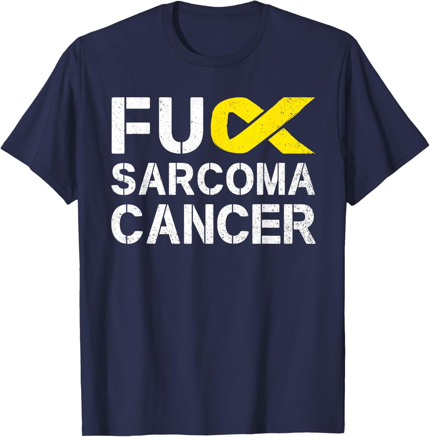 Fuck Sarcoma Cancer Awareness Yellow Ribbon Warrior Fighter T-Shirt - T-Shirt | Navy