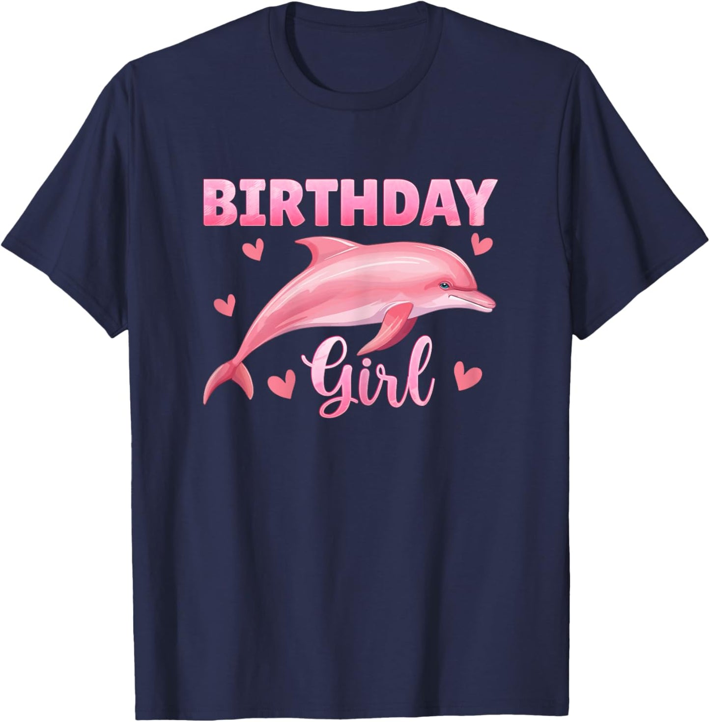 Birthday Girl Cute Dolphin 8 Years Old 8th Birthday T-Shirt - T-Shirt | Navy