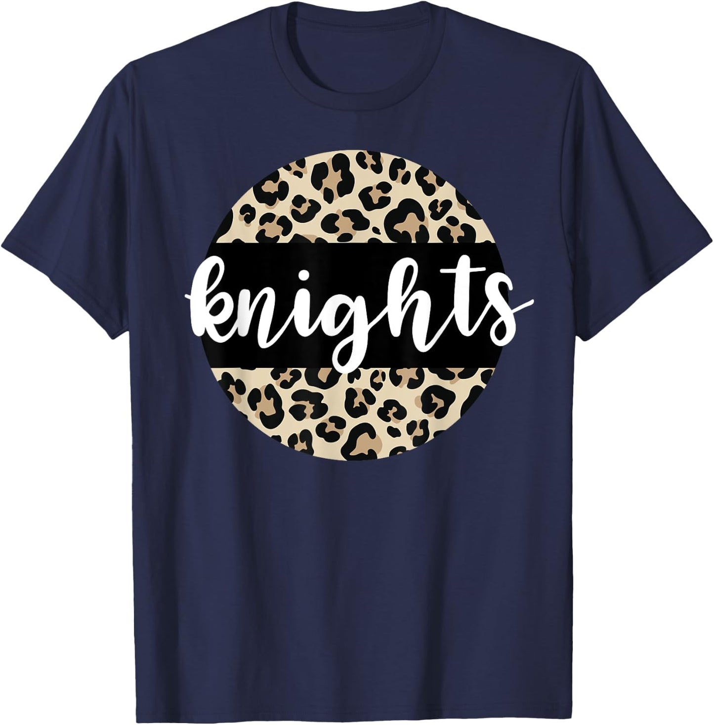 Leopard Print Knights Team Mascot School Spirit Game Night T-Shirt - T-Shirt | Navy