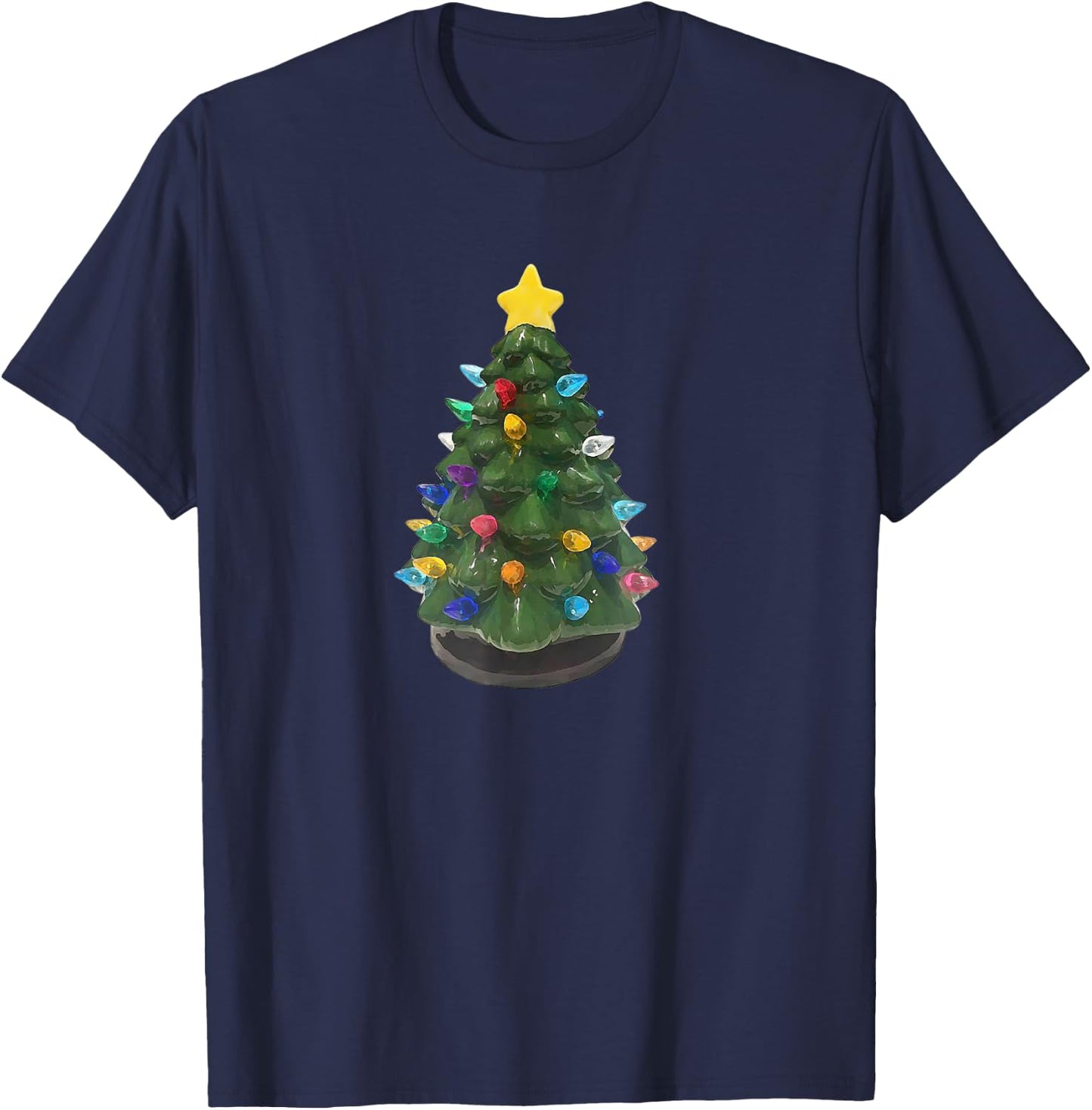 Ceramic Vintage Retro Christmas Tree Holiday Nostalgia Fun T-Shirt - T-Shirt | Navy