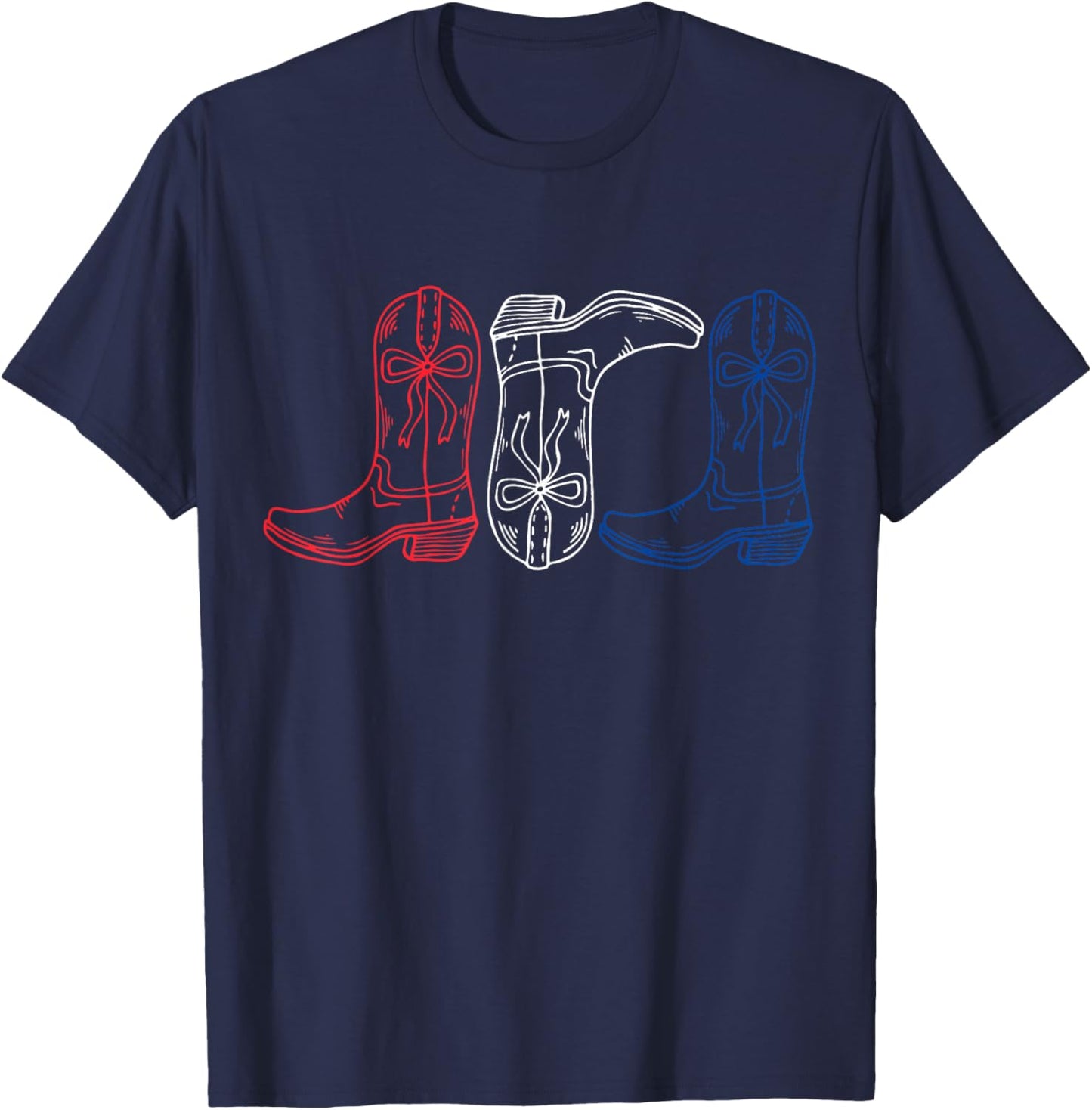 Red White Blue Cowgirl Boots 4th of July Western Retro Boots T-Shirt - T-Shirt | Navy