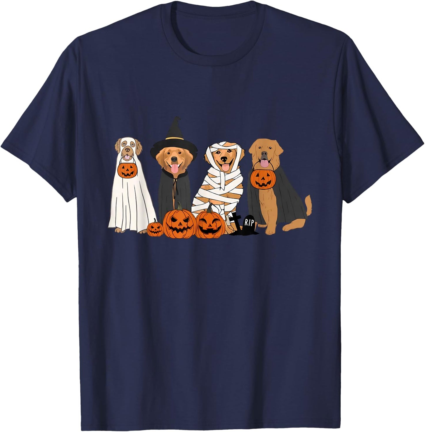 Funny Golden Retriever Dog Ghost In Boo Sheet Halloween T-Shirt - T-Shirt | Navy