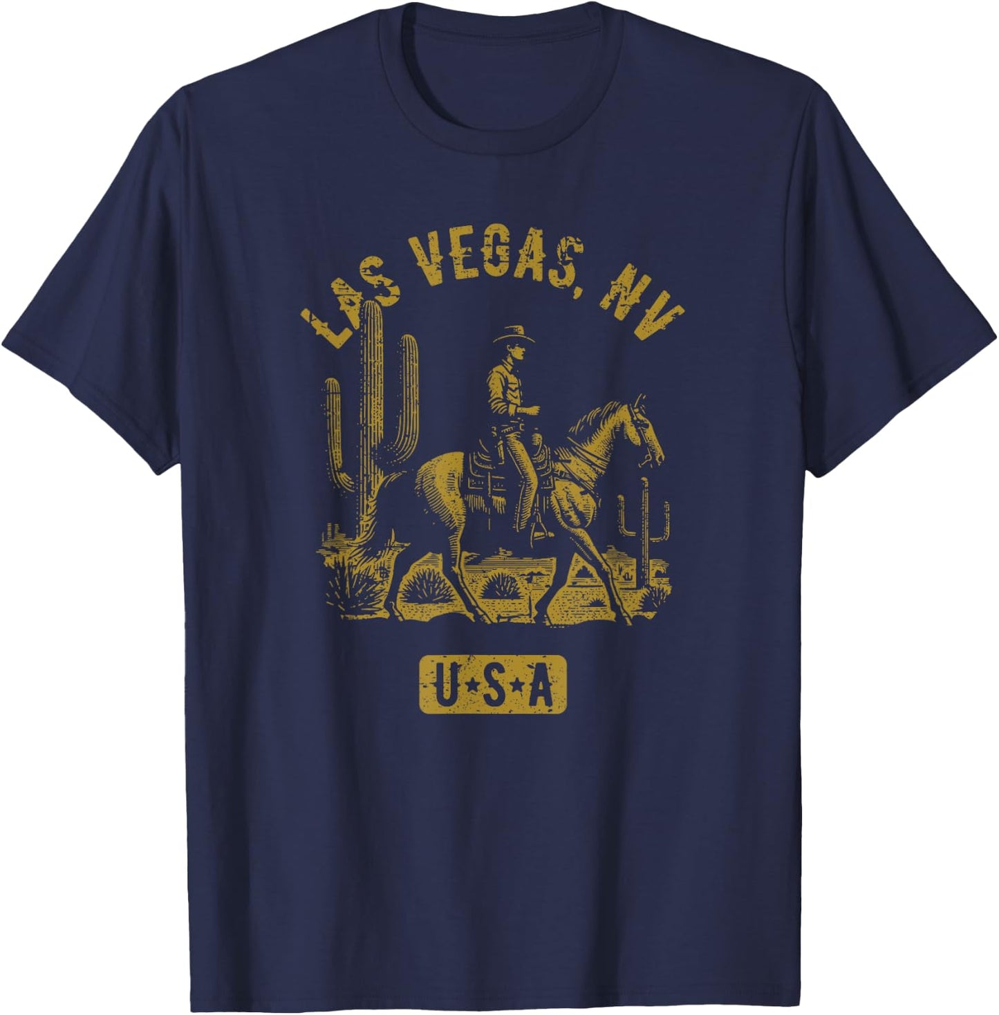 Las Vegas Nevada USA Cowboy Horse Distressed Style Design T-Shirt - T-Shirt | Navy