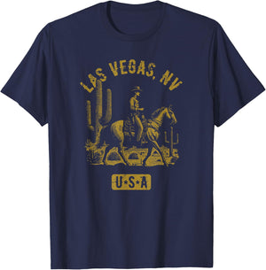 Las Vegas Nevada USA Cowboy Horse Distressed Style Design T-Shirt - T-Shirt | Navy