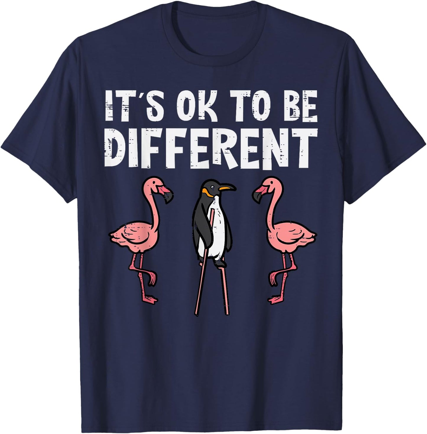 Penguin Its Okay To Be Different Flamingo Men Women Kids T-Shirt - T-Shirt | Navy