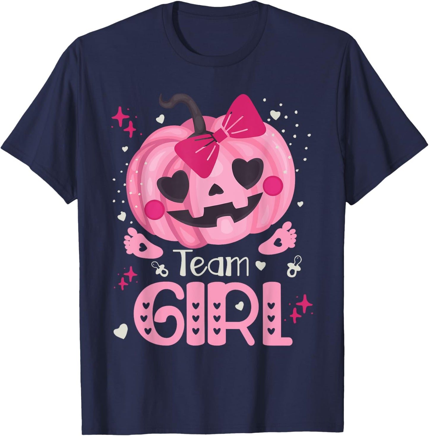 Team Girl Pumpkin Halloween Baby Gender Reveal Party T-Shirt - T-Shirt | Navy