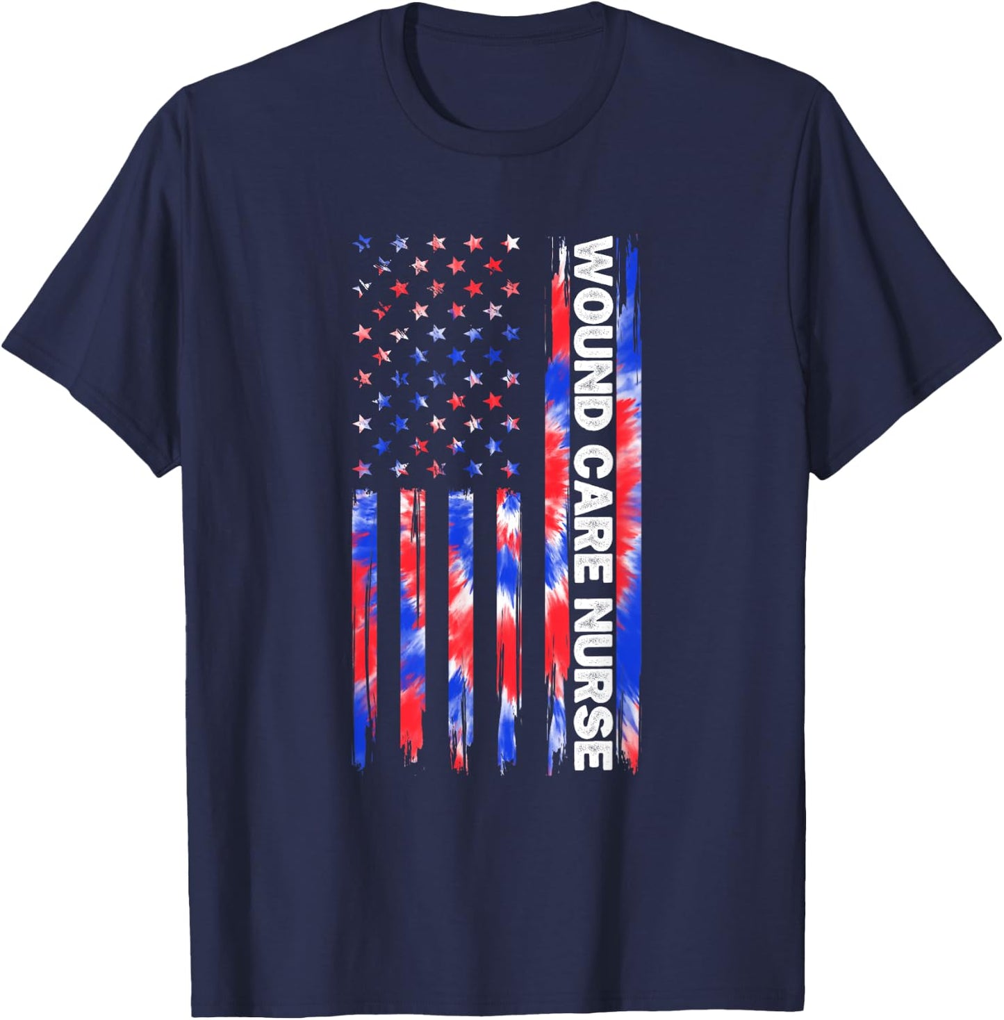 Wound Care Nurse Tie Dye American Flag 4th Of July Ostomy Women Men T-Shirt - T-Shirt | Navy