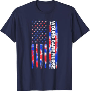 Wound Care Nurse Tie Dye American Flag 4th Of July Ostomy Women Men T-Shirt - T-Shirt | Navy