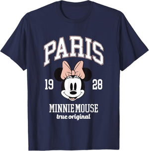 Disney Minnie Mouse True Original Paris 1928 Big Chest Logo T-Shirt - T-Shirt | Navy