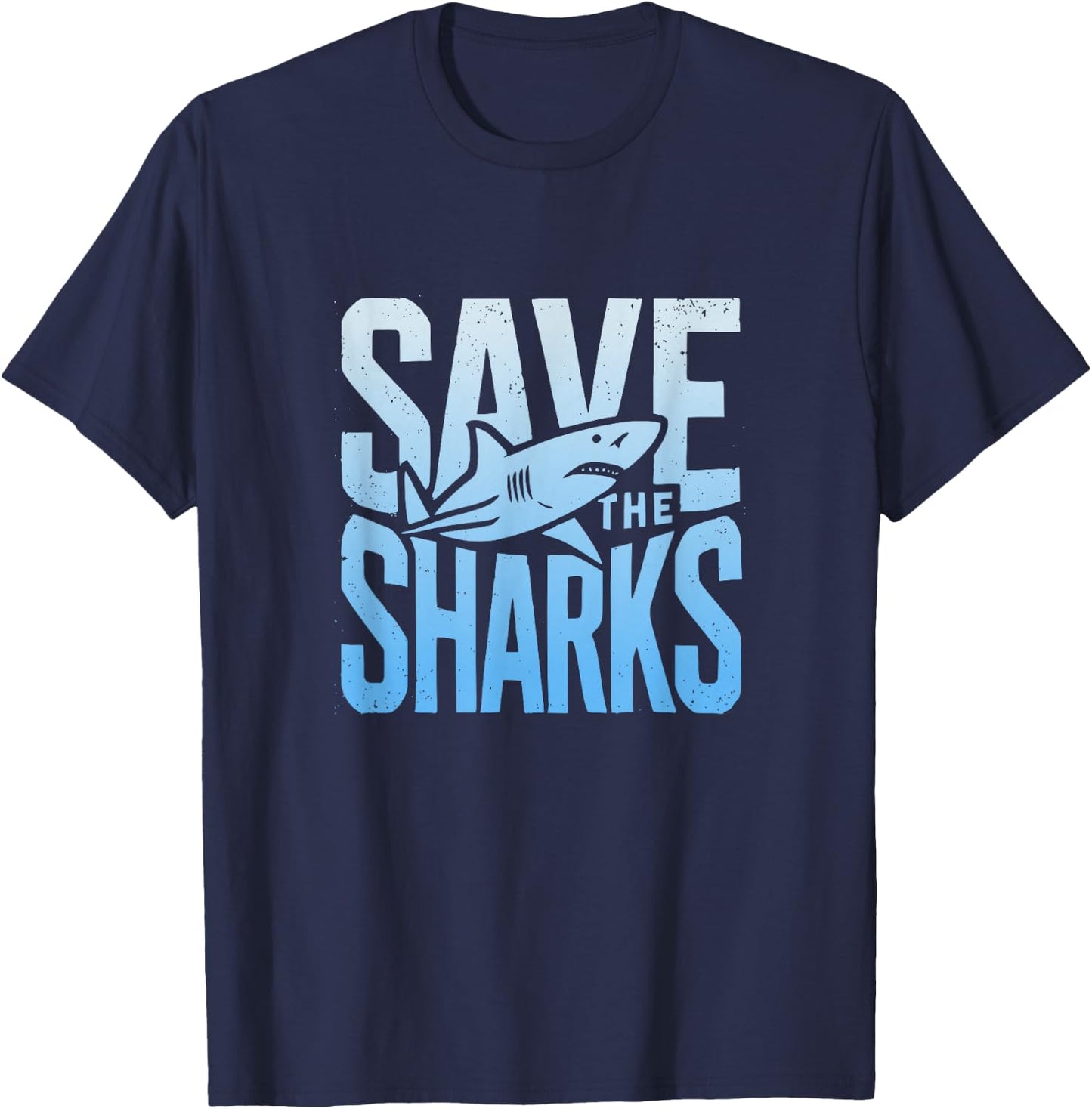Save The Sharks Typography Protect The Ocean T-Shirt - T-Shirt | Navy