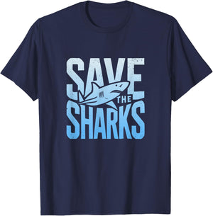 Save The Sharks Typography Protect The Ocean T-Shirt - T-Shirt | Navy
