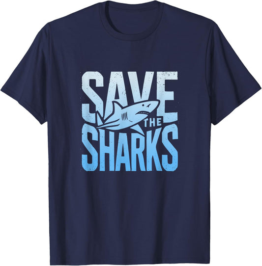 Save The Sharks Typography Protect The Ocean T-Shirt - T-Shirt | Navy