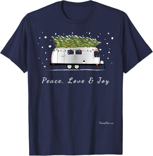 Peace Love & Joy Christmas Vintage Airstream Camper Streamin T-Shirt - T-Shirt | Navy