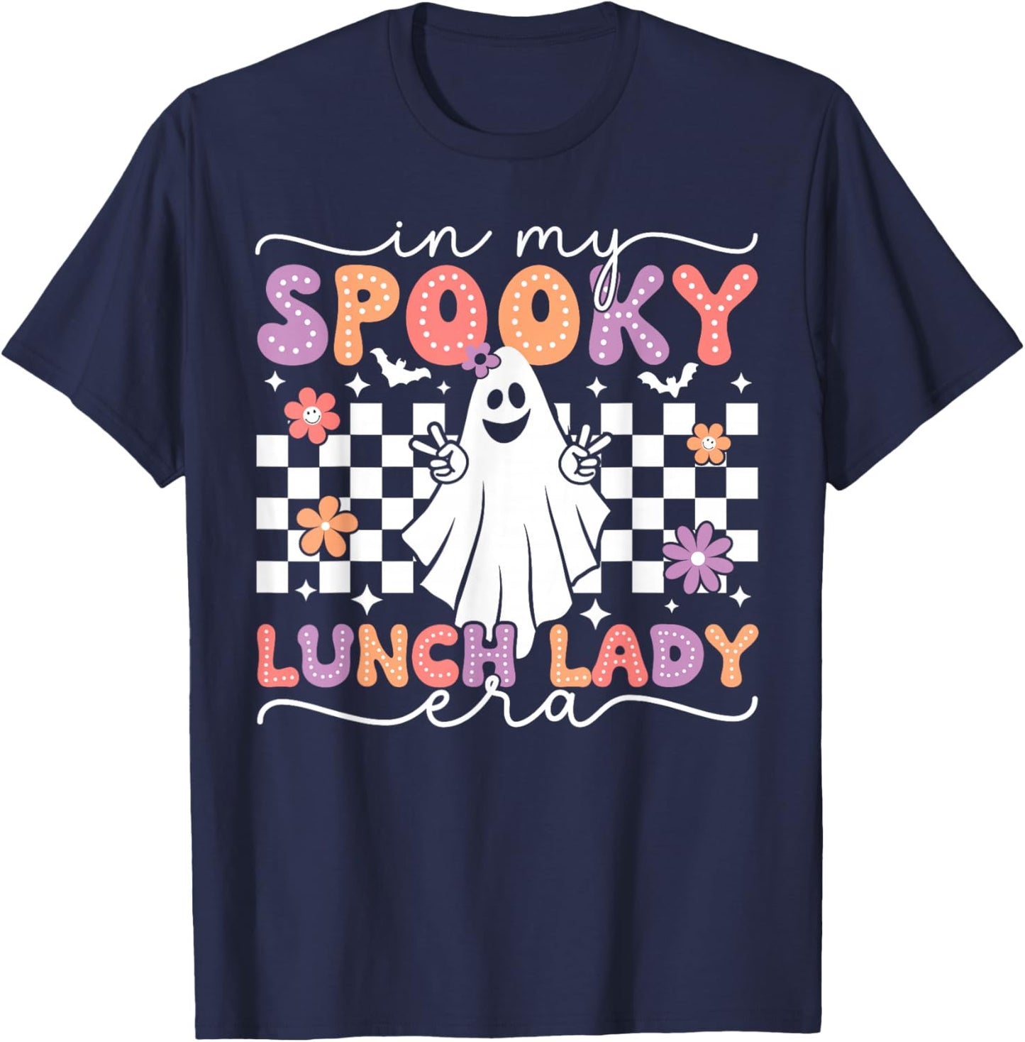 In My Spooky Lunch Lady Era Retro Spooky Ghost Halloween T-Shirt - T-Shirt | Navy