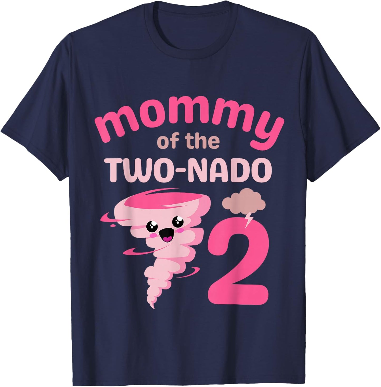 Mommy of the Two-nado Tornado Theme 2nd Birthday Party Kids T-Shirt - T-Shirt | Navy