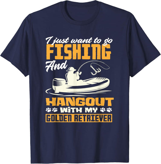 Fishing Golden Retriever Fisherman Dog Lover Dad Father T-Shirt - T-Shirt | Navy