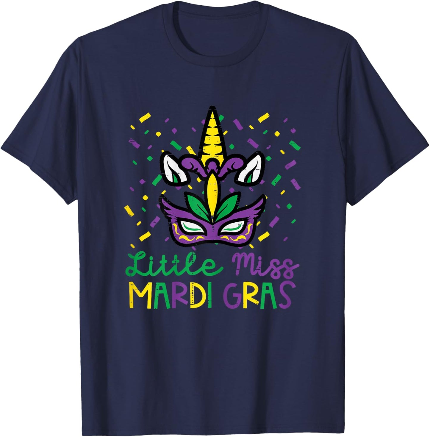 Little Miss Mardi Gras Unicorn Head Cute Girls Kids Toddler T-Shirt - T-Shirt | Navy