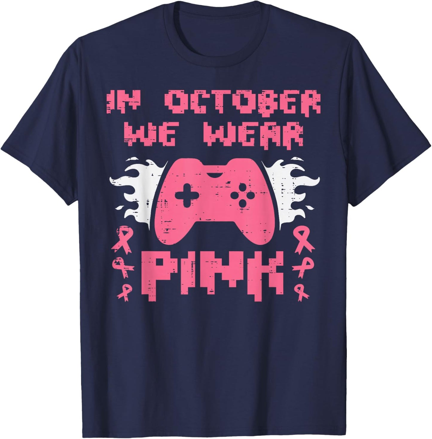 Breast Cancer Aware Gamer October We Wear Pink Men Boys Kids T-Shirt - T-Shirt | Navy