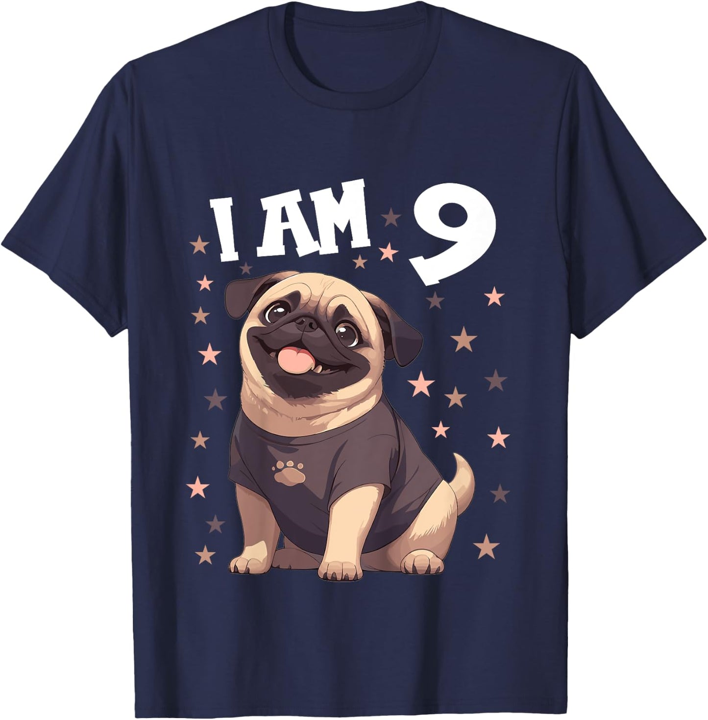 9 Years old 9th birthday Pugs Pug T-Shirt - T-Shirt | Navy