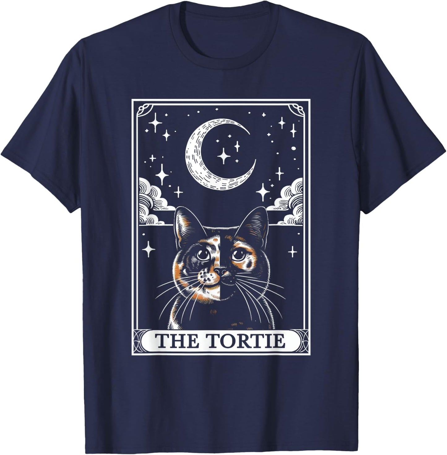 Tarot Card Vintage Crescent Moon Tortie Cat Mom Cat Lovers T-Shirt - T-Shirt | Navy