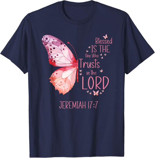 Christian Butterfly Inspirational Bible Verse T-Shirt - T-Shirt | Navy