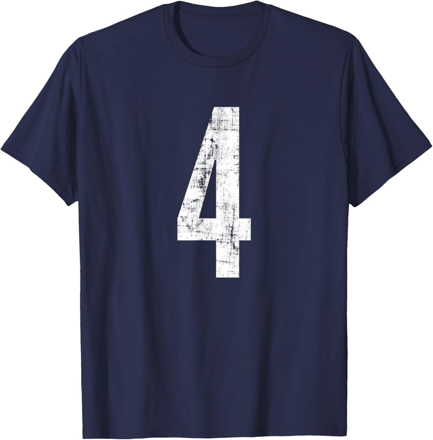 Number 4 Four Distressed Vintage Sport Team Player's T-Shirt - T-Shirt | Navy