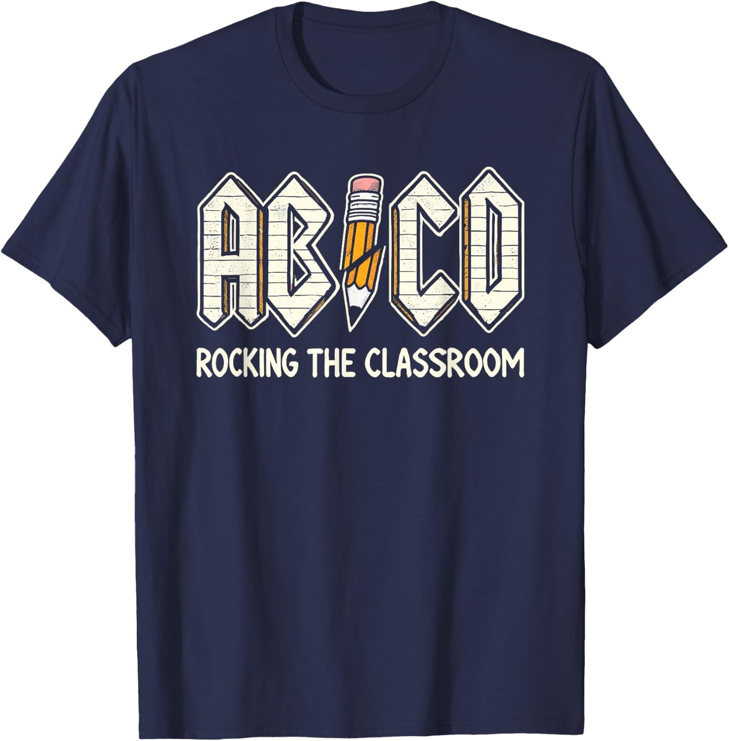 Retro ABCD Teacher Novelty Funny Back to School Teacher T-Shirt - T-Shirt | Navy