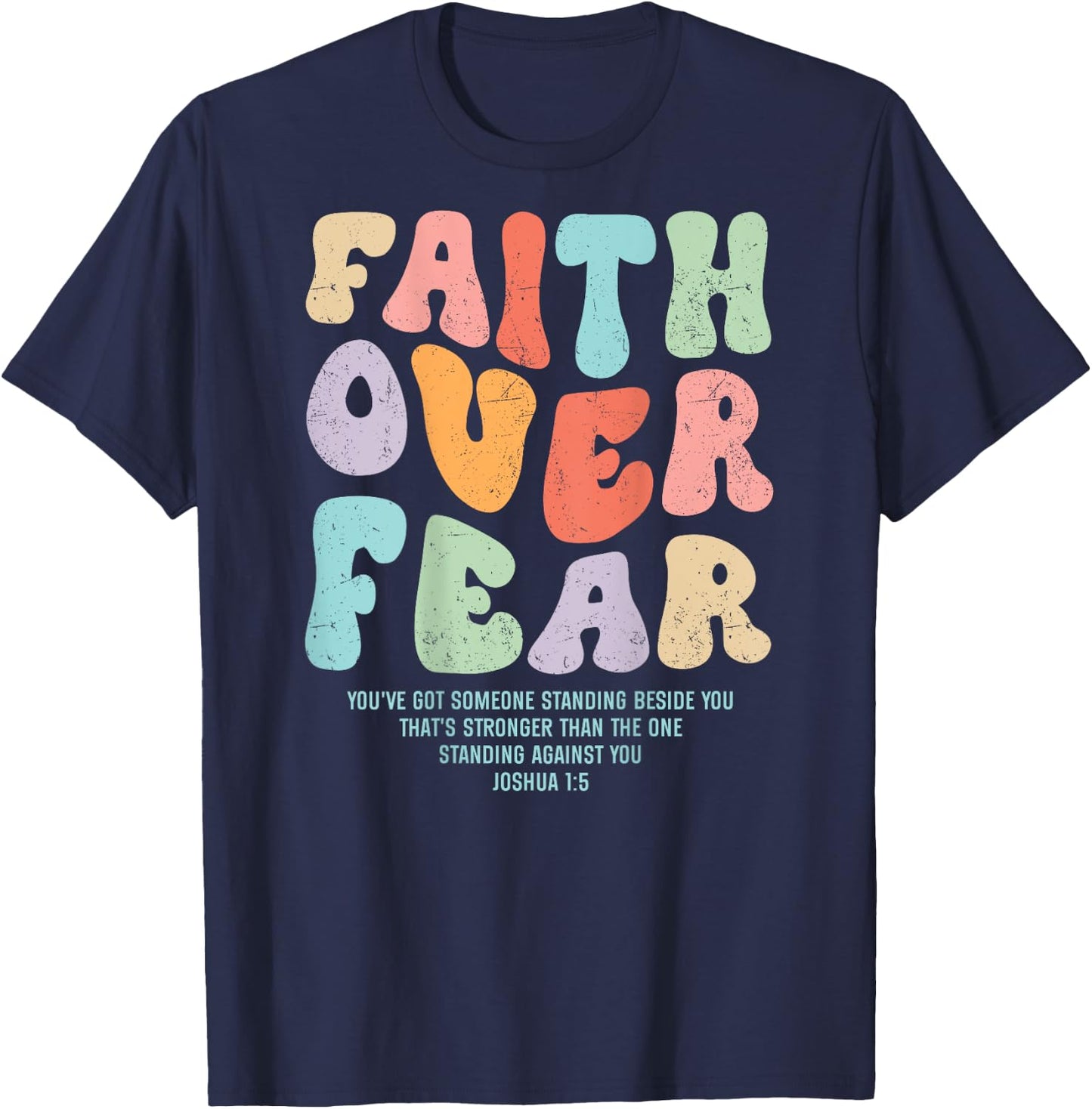 Faith Over Fear Bible Verse Aesthetic Christian Groovy Retro T-Shirt - T-Shirt | Navy