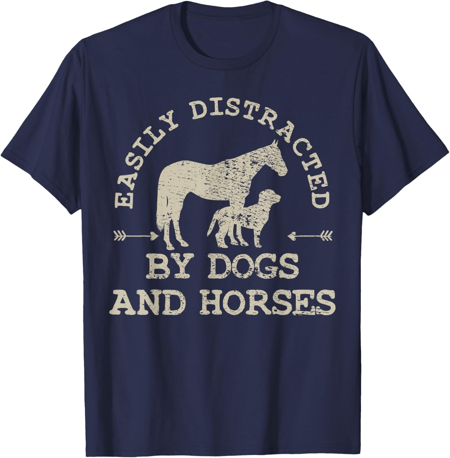 Easily Distracted By Dogs And Horses T-Shirt - T-Shirt | Navy