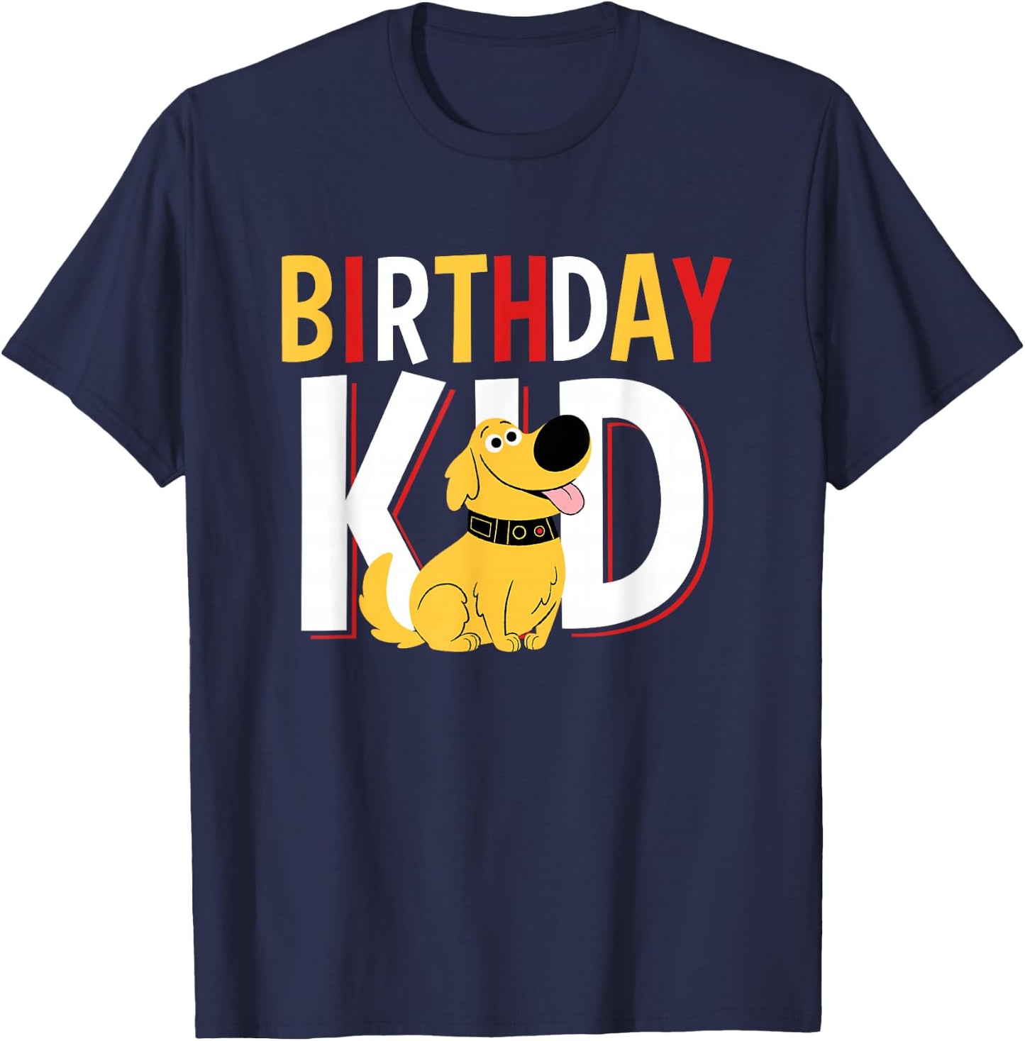 Disney Pixar Up Birthday Kid Cute Dug Big Chest Text Logo T-Shirt - T-Shirt | Navy